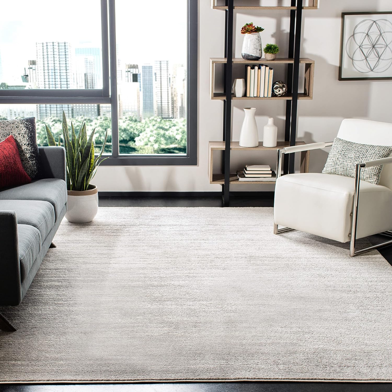 SAFAVIEH Adirondack Collection Area Rug - 12' Square, Ivory & Silver, Modern Ombre Design, Non Shedding & Easy to Clean, Ideal for Living Room, Bedroom, Office, Dining Space (ADR113B)