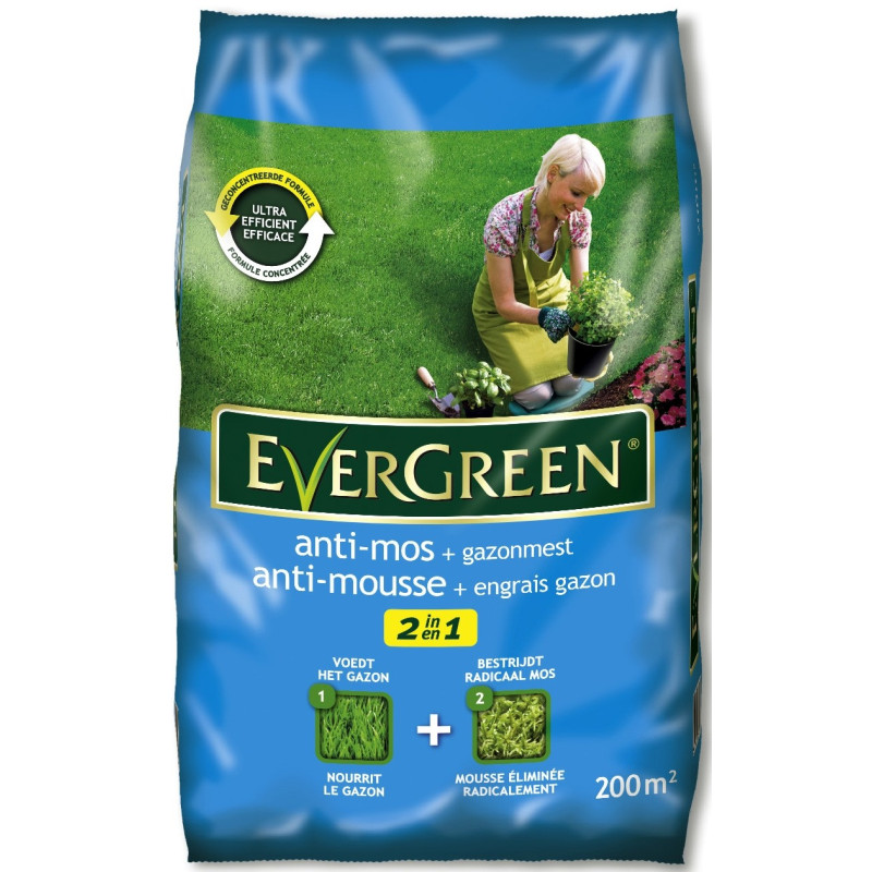 Engrais gazon 2-en-1 avec anti-mousse 7 kg (200 m²) EVERGREEN