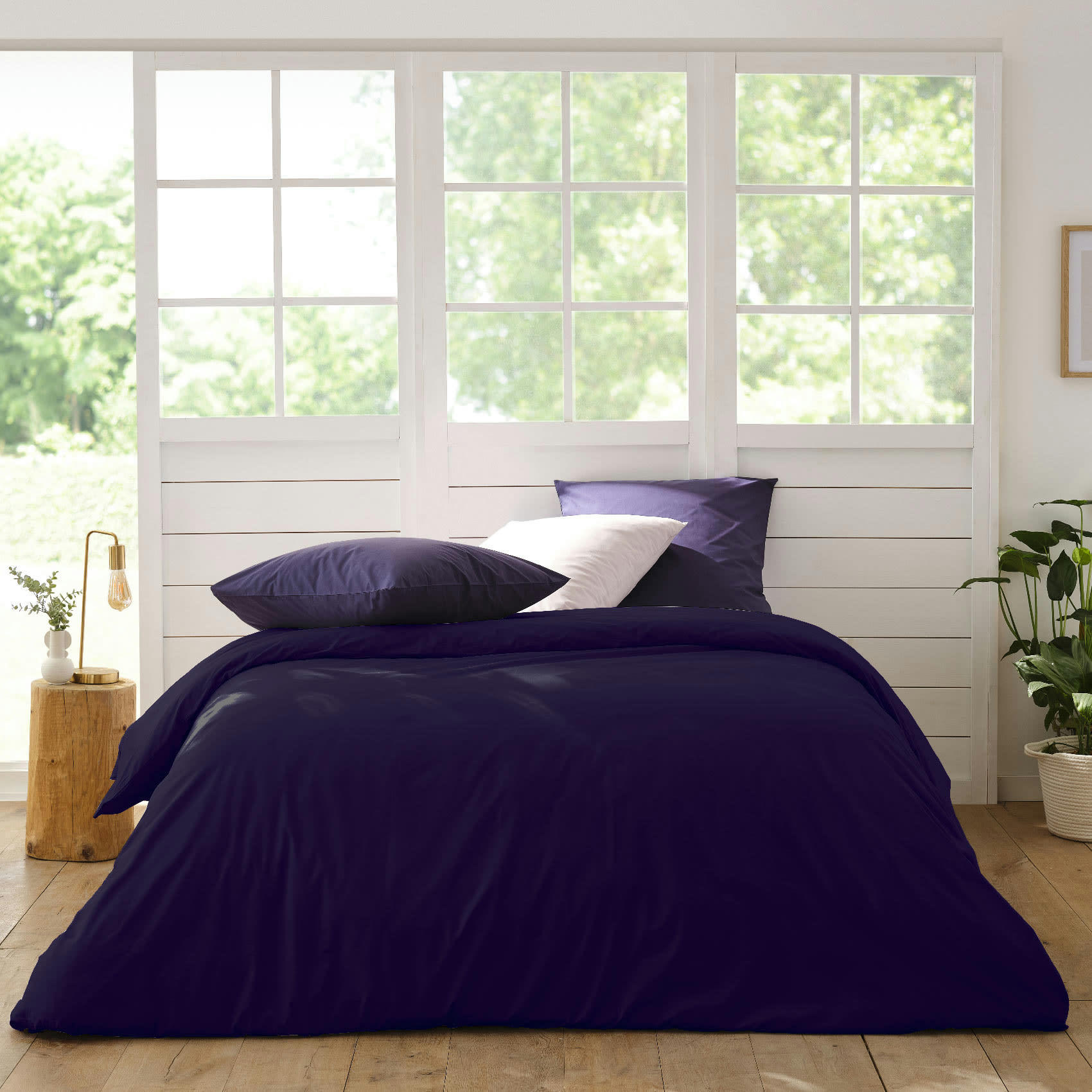 - Housse de couette en percale de coton bleu marine 260x240 cm