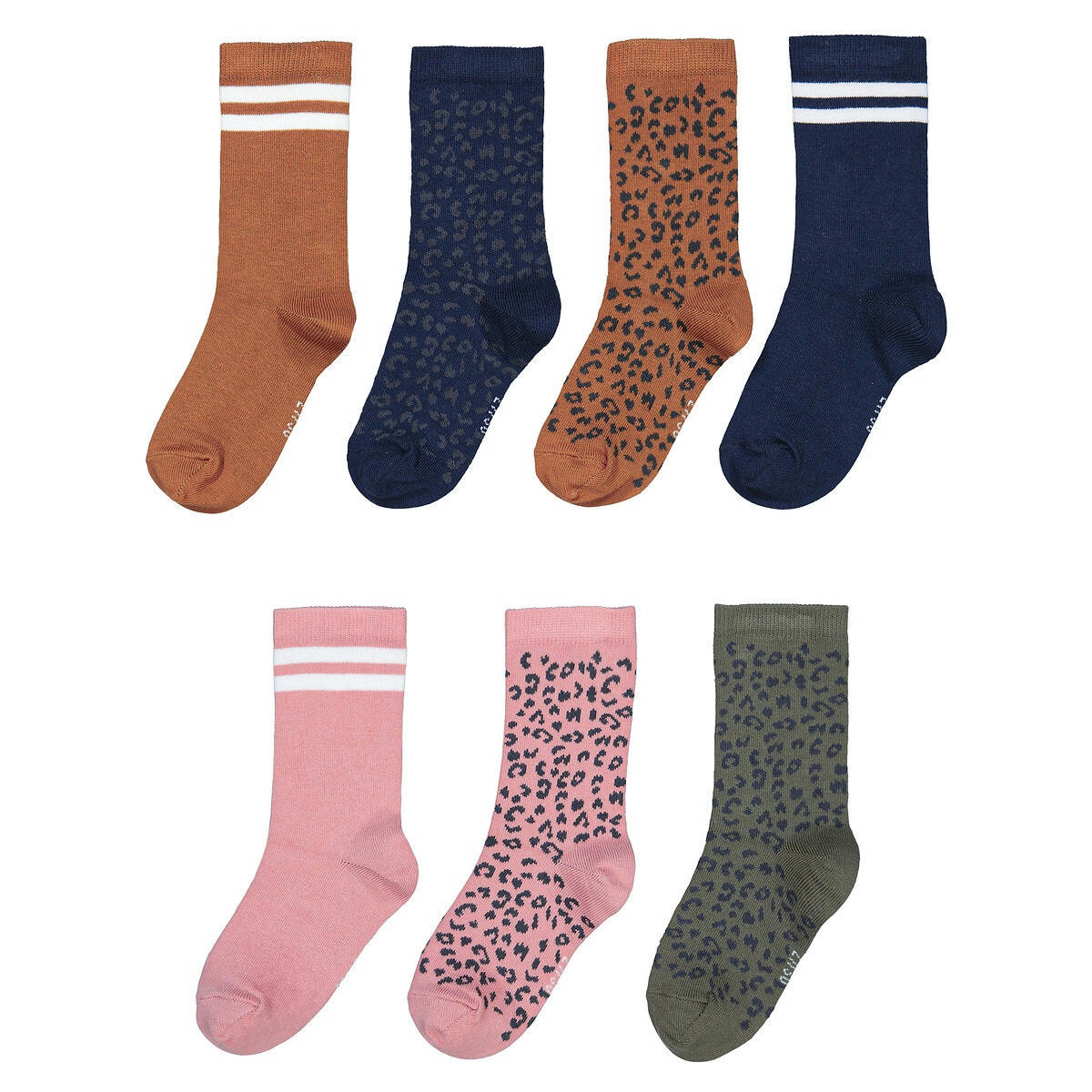 Lot de 7 paires de chaussettes, léopard et rayées