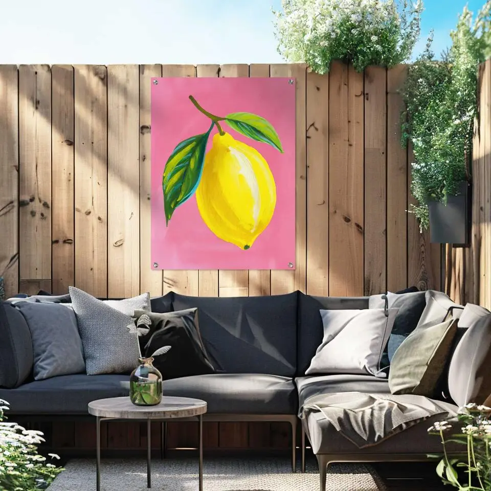 Tuinposter Lemon on Pink - 80 x 60 - Geel