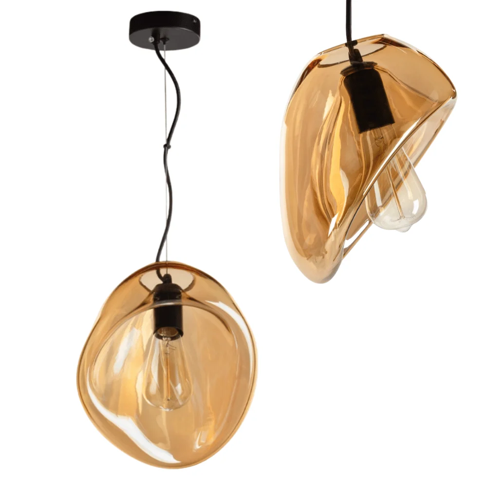 Lampa Wisząca RONIN Bursztynowa Łza Kropla Nieregularny Loft Design