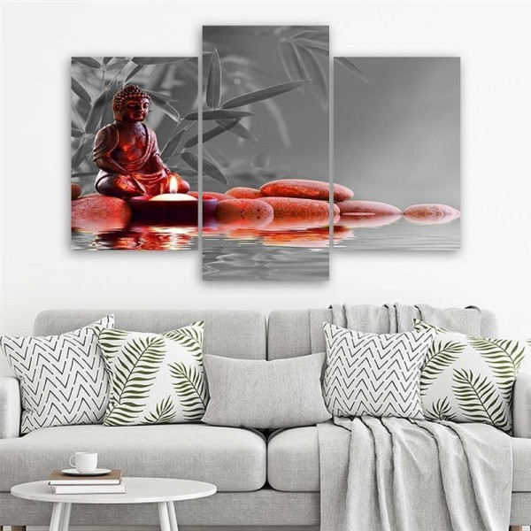 Feeby Obraz tryptyk na płótnie Czerwony Budda ZEN 60x40