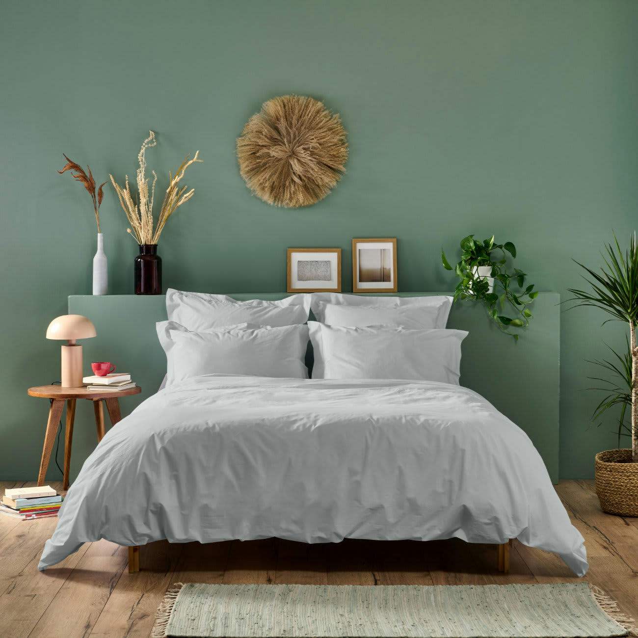 PERCALE - Housse de couette unie en percale de coton gris clair 140x200cm