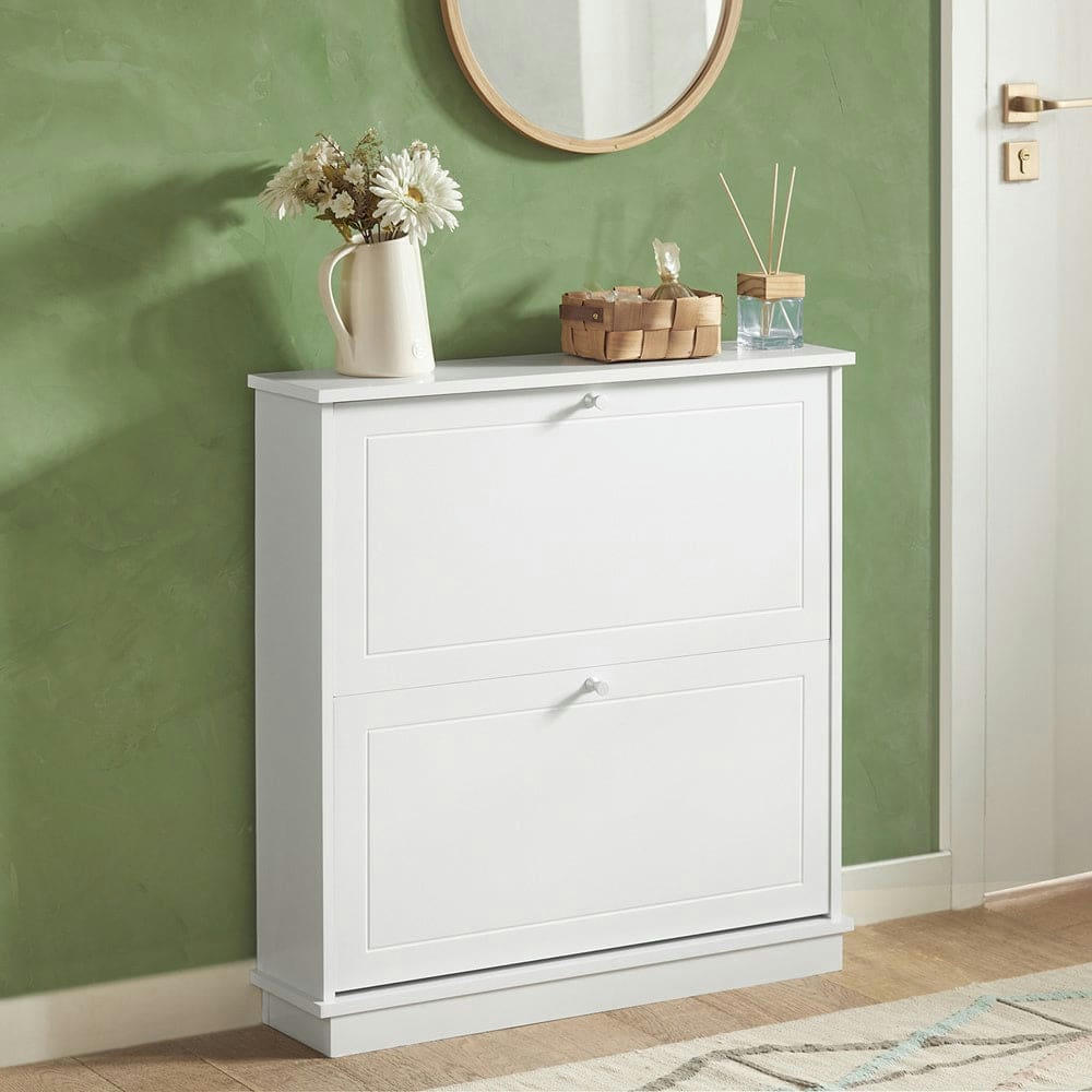 - Armoire à chaussures avec 2 abattants effet bois blanc