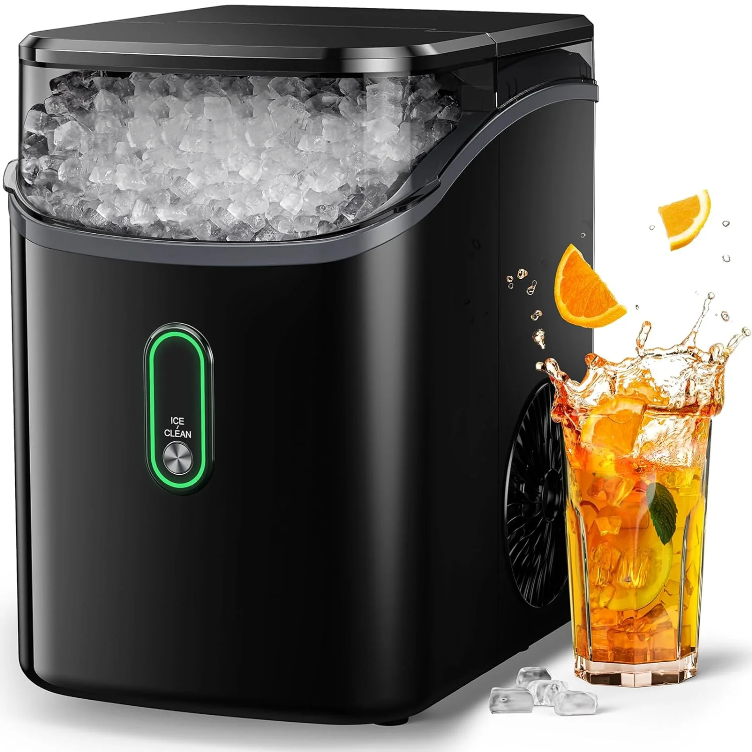 Ice Maker Countertop, Pebble Ice Maker with Soft Chewable Ice, One-Click Operation Ice Machine with Self-Cleaning, 33lbs/24H for Home,Kitchen,Office(Black/33lb)