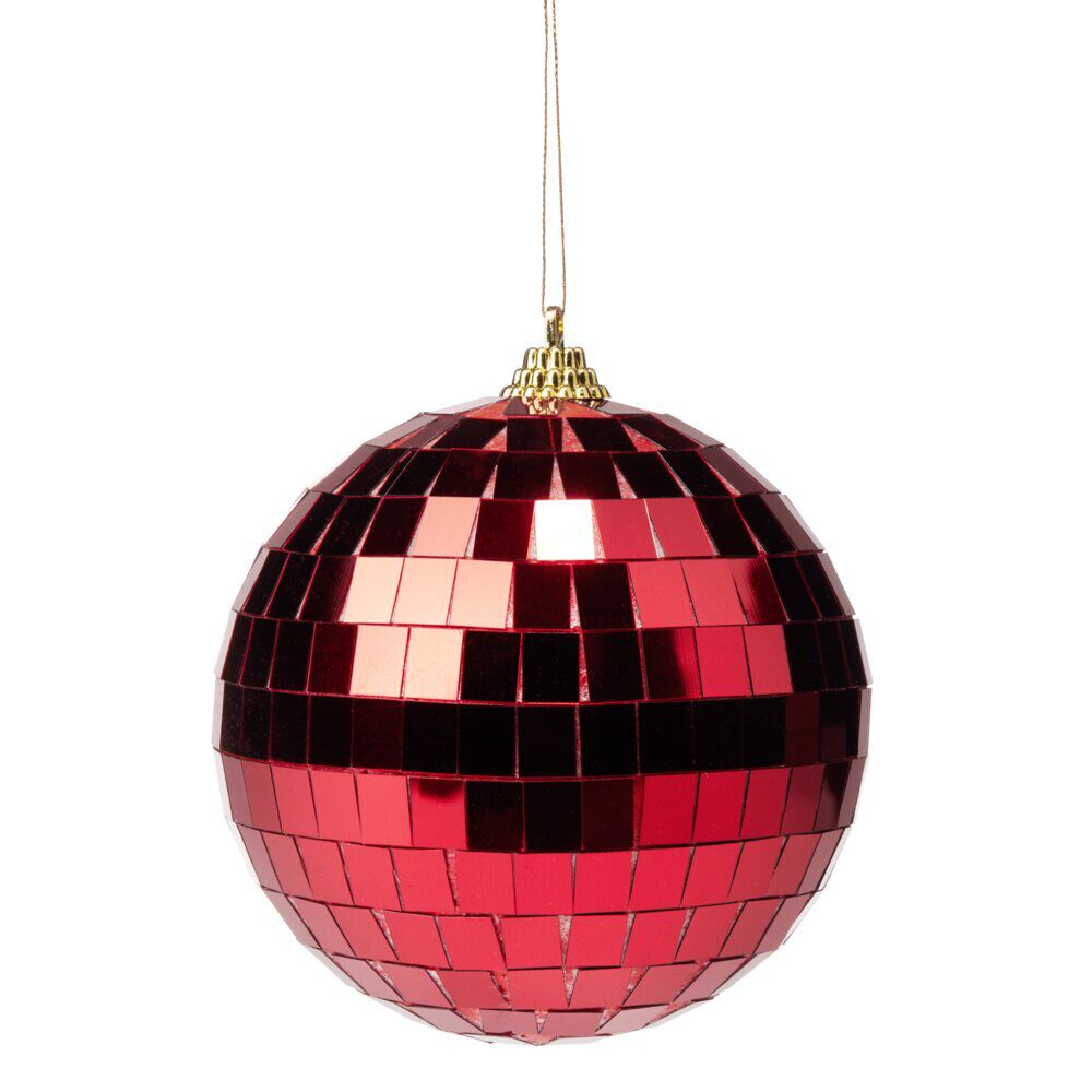 Boule de No&euml;l disco x2 en verre et plastique rouge Ø9,5cm
