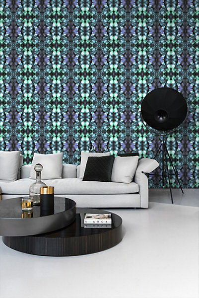Origin Wallcoverings papier peint kaléidoscope bleu azur lumière et violet 53 cm x 10.05 m