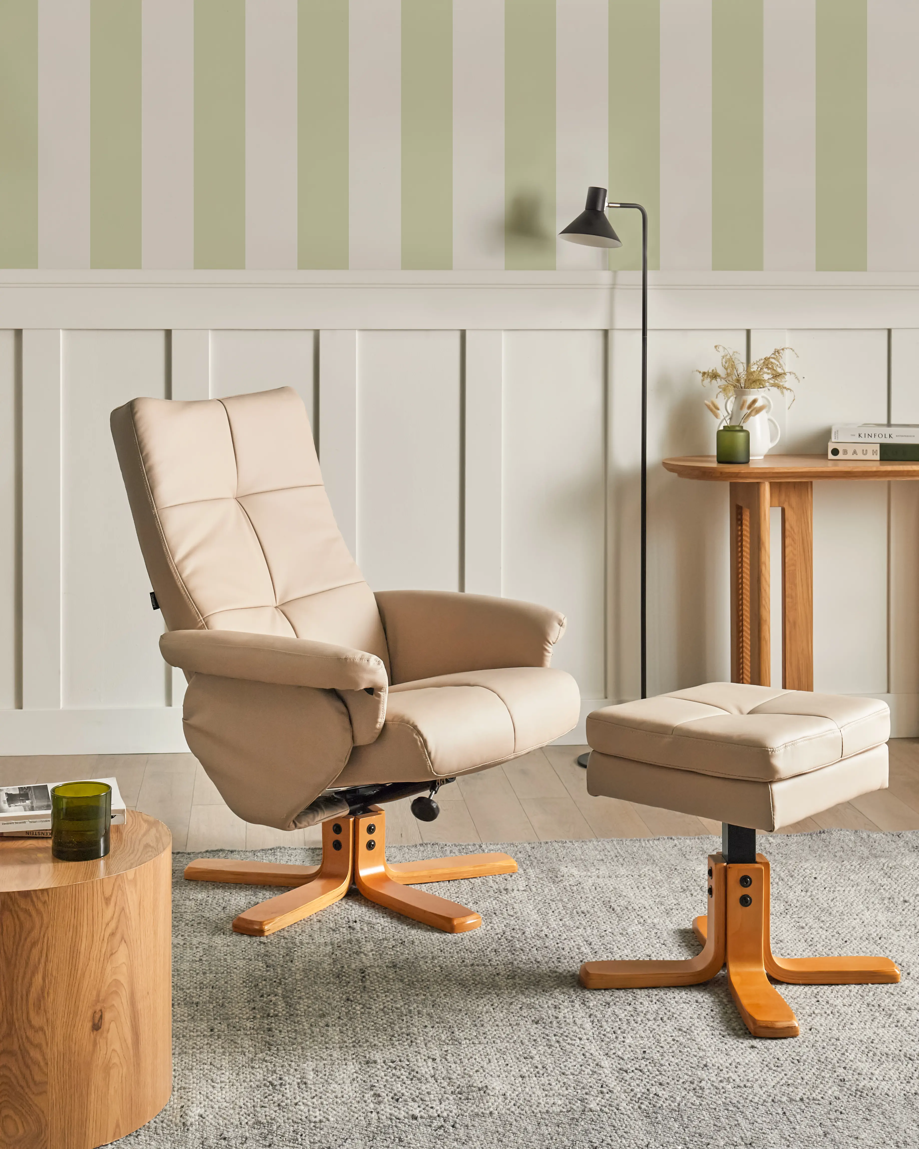 Recliner Chair EPSE with Footstool Faux Leather Beige