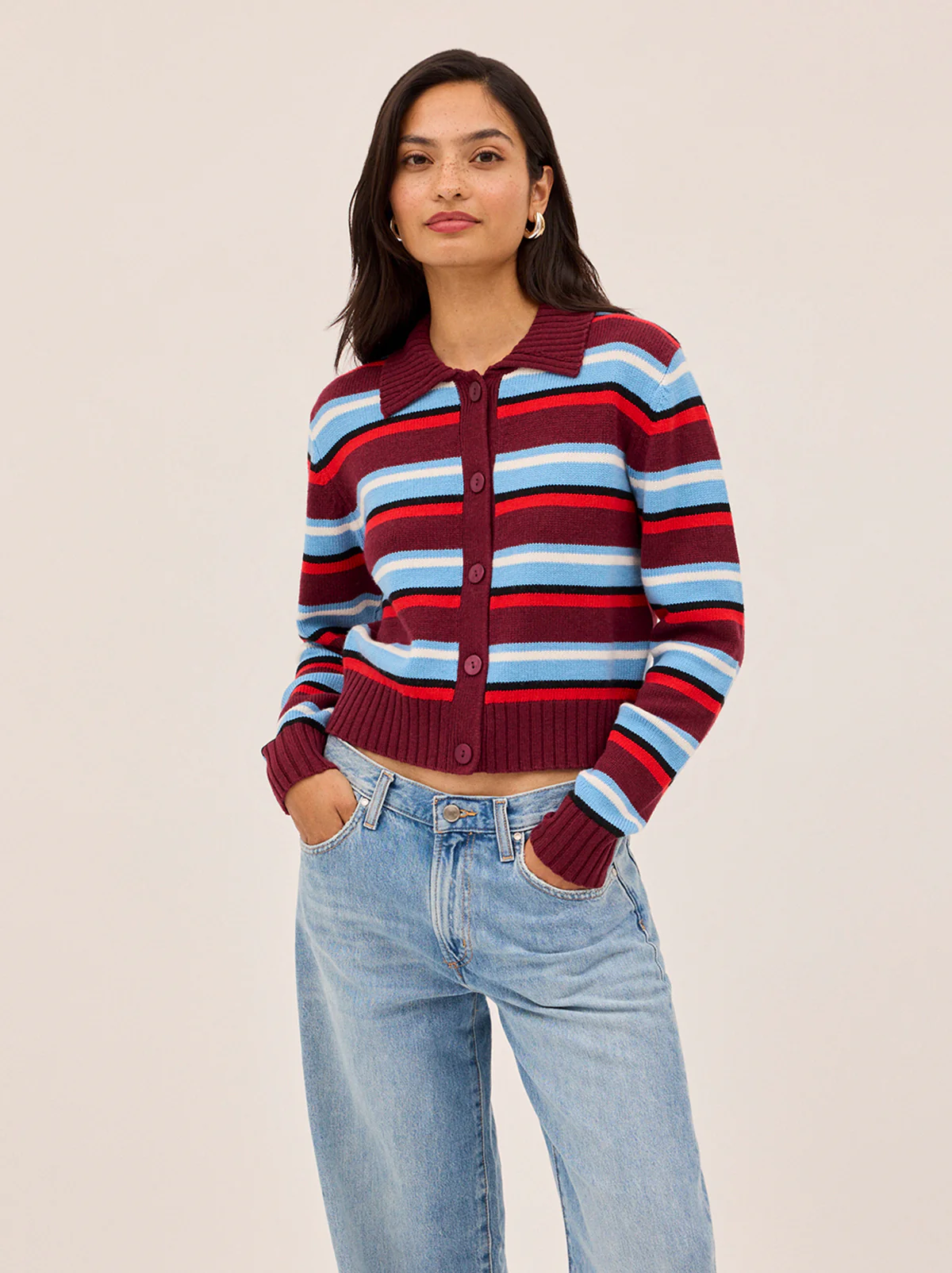 Romy Wool-Blend Striped Collared Cardigan
