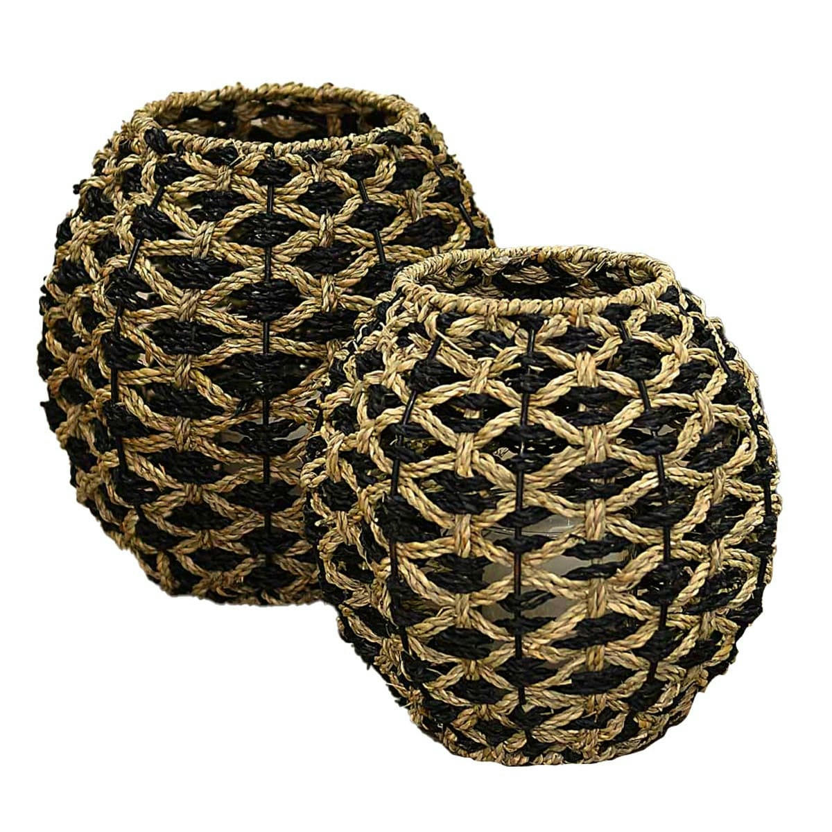 KAZAN - Photophore en jonc de mer  naturel/noir 26x26x26 cm