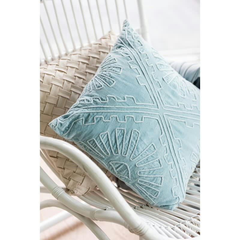 AZTÈQUE - Coussin coton bleu clair 45x45