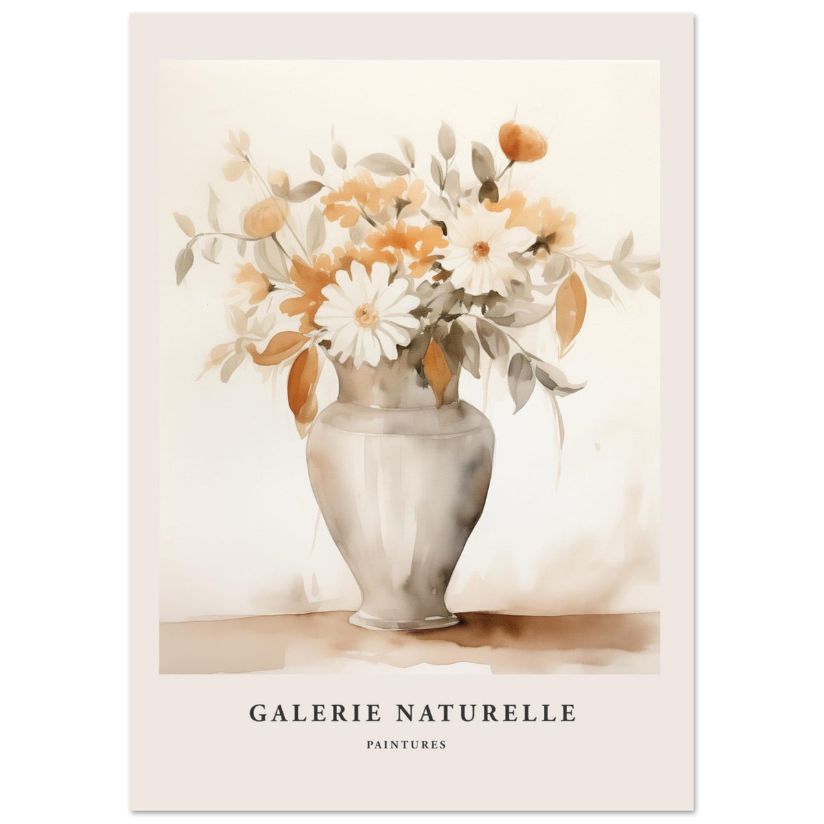 Artfulprints Poster Bloemen in vaas 2  - A4 21x29.7 cm - Taupe
