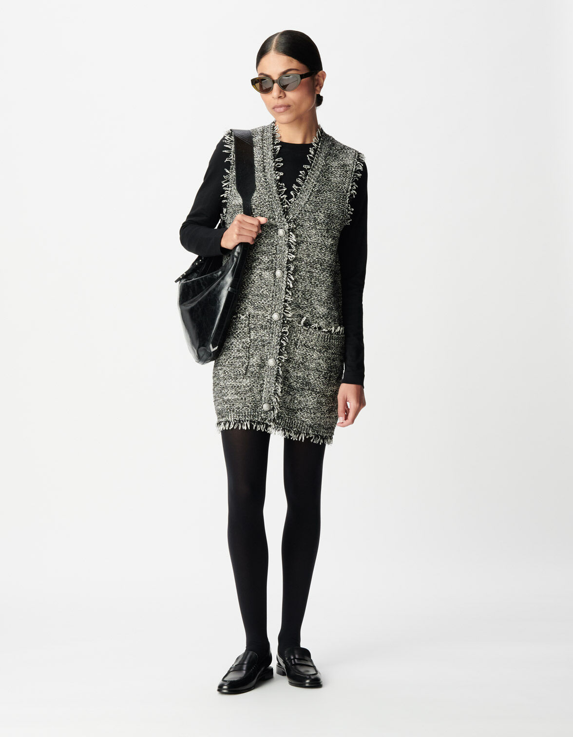 Robe housse noire façon tweed Femme