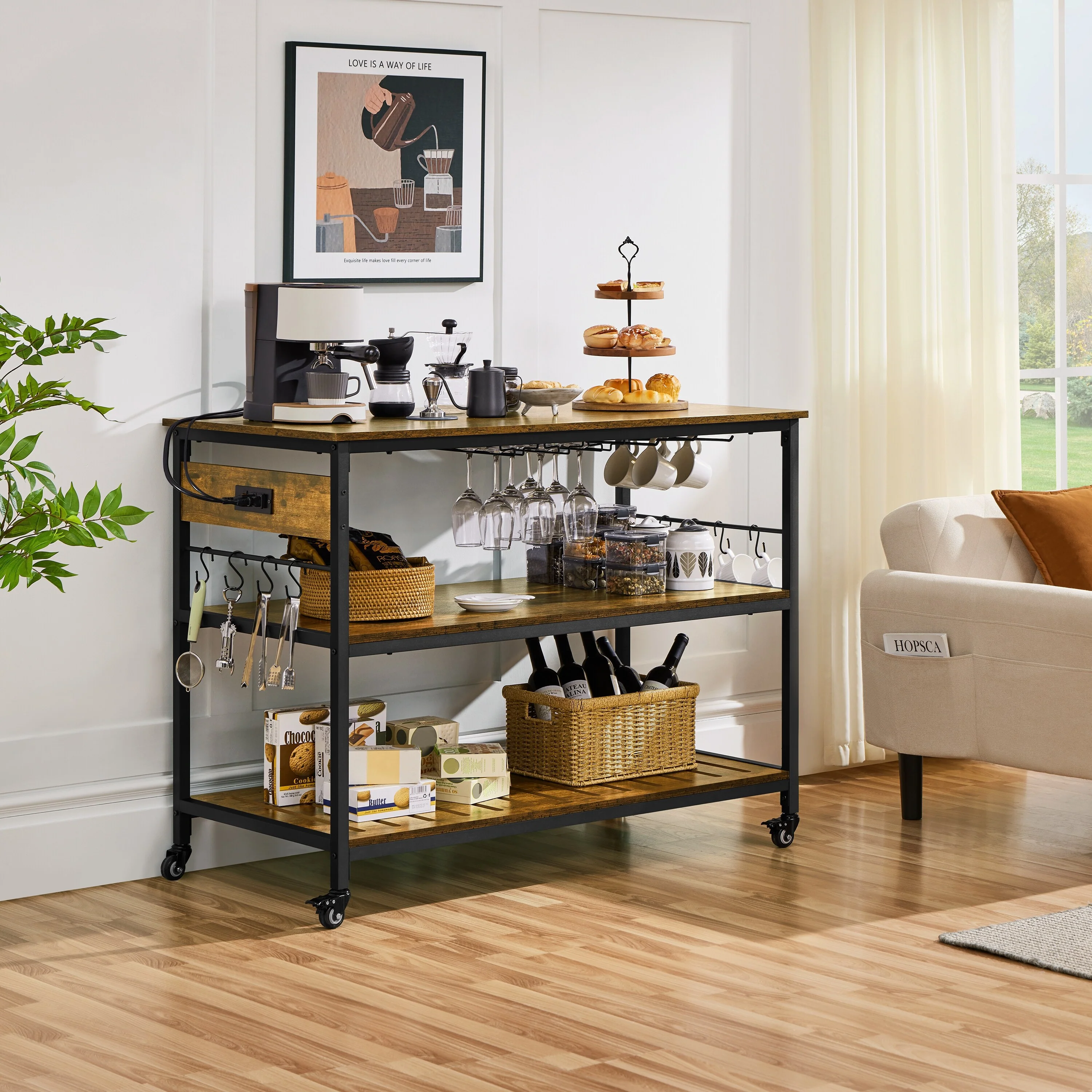 Yaheetech Kitchen Microwave Oven Stand with 3 Shelves and Worktop