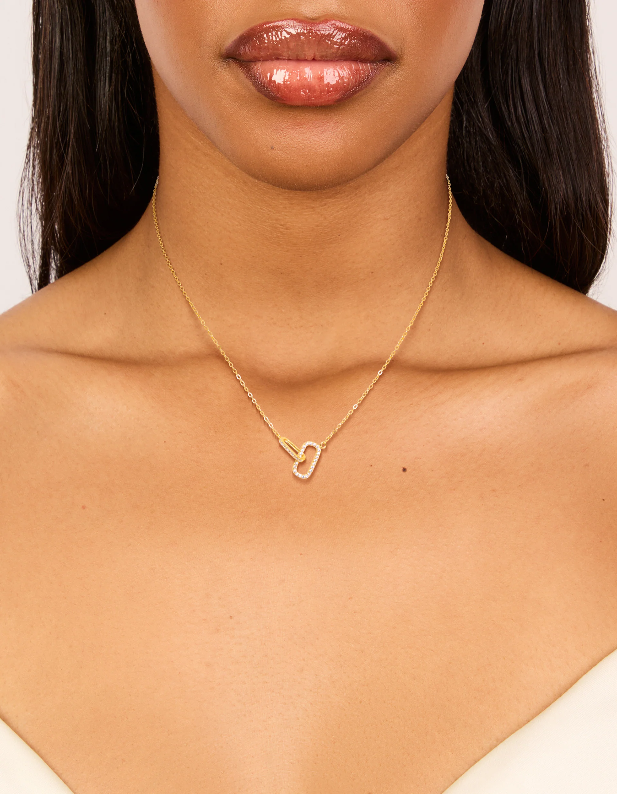 Gold Plated Sterling Silver Cubic Zirconia Oval Link Necklace
