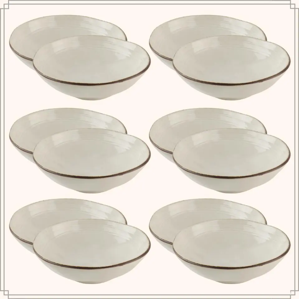 OTIX Soepkommen 12 Persoons Beige Soeptassen 15cm Keramiek LILY