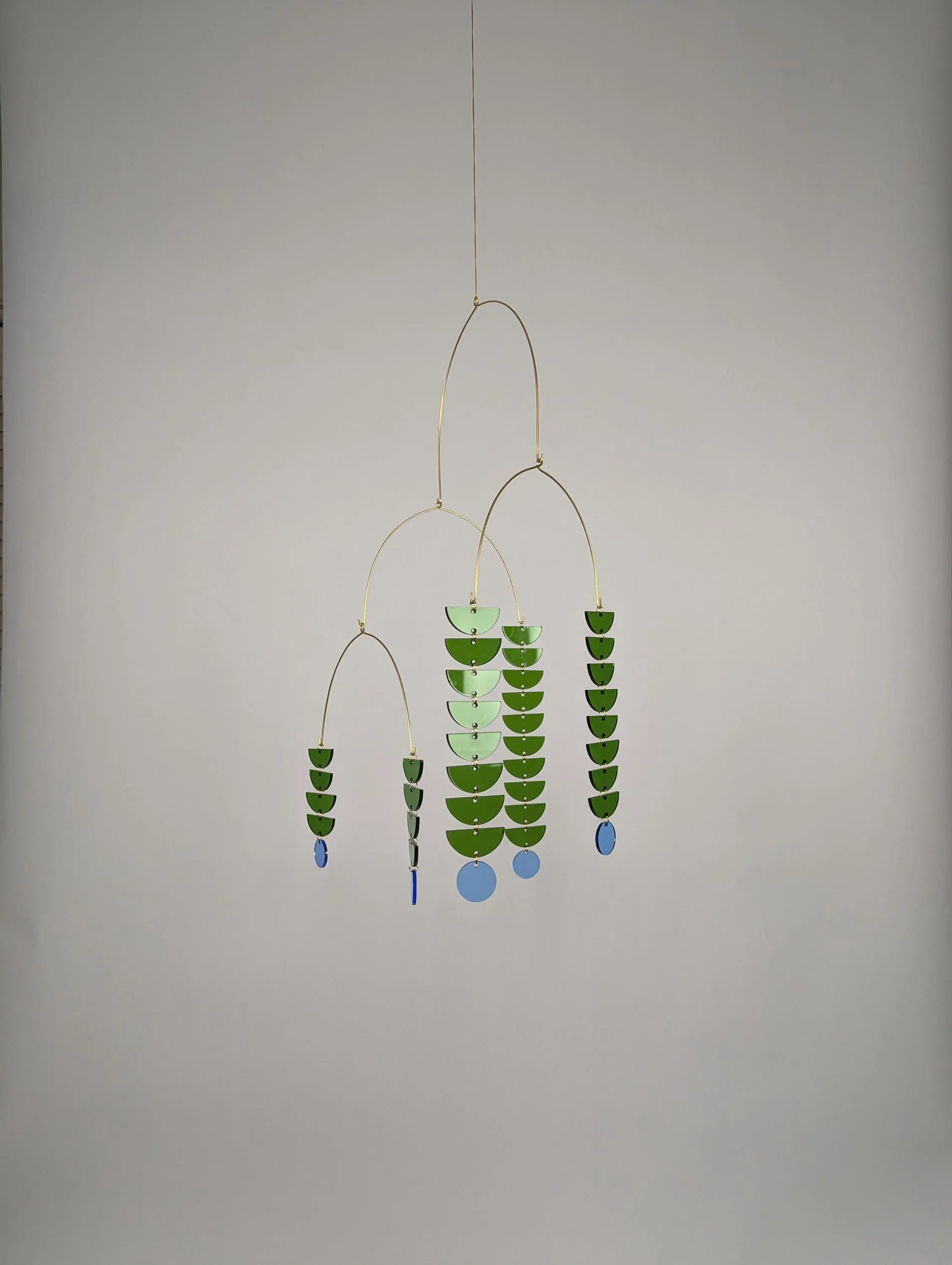 Mobile, Kinetic Sculpture, Brass and Cobalt Blue Leaves, Contemporary Mobile, Modern Mobile