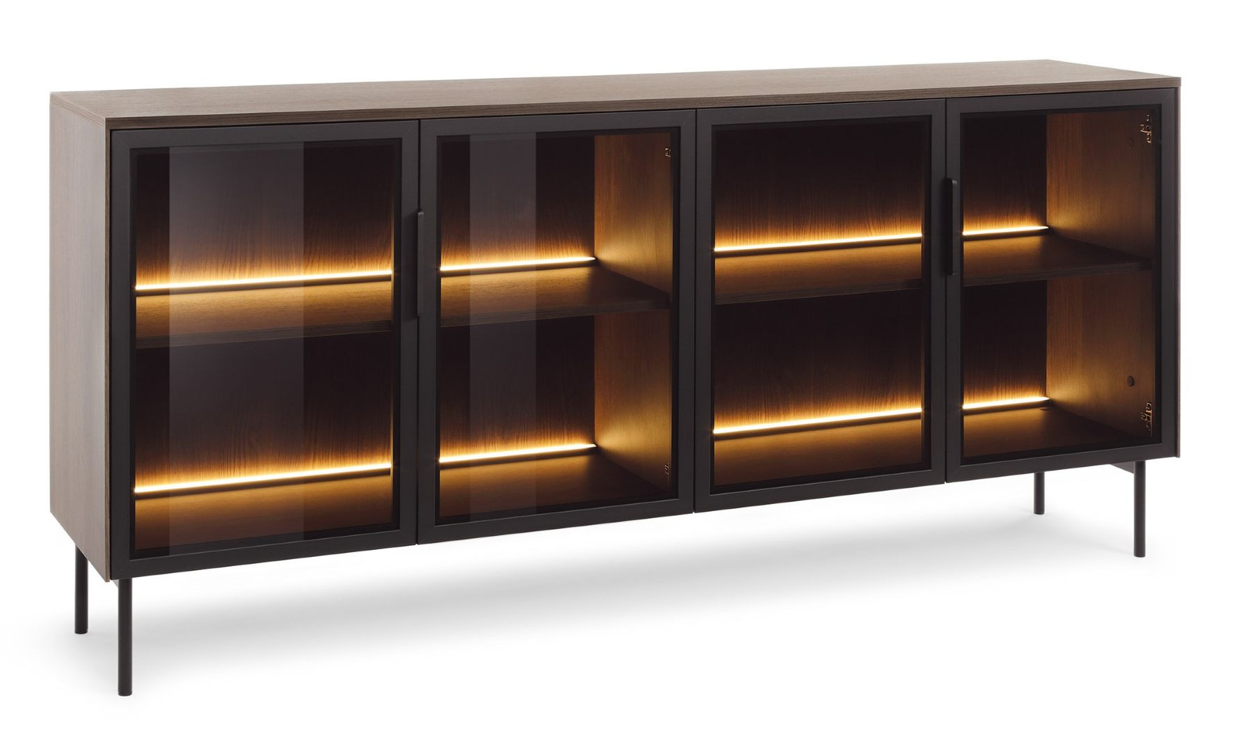 Komoda przeszklona 4D   LED LUMIN, podświetlana Dąb Dunin