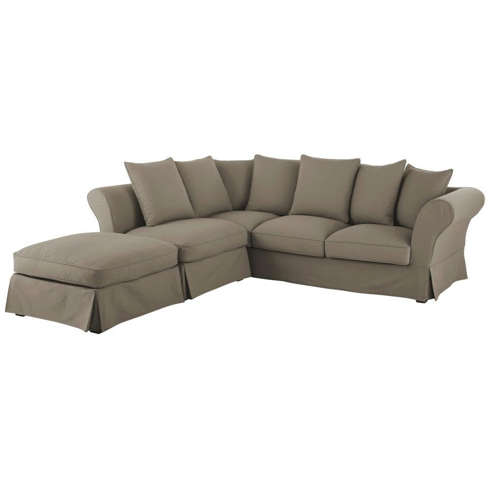 Roma - Housse de canapé d'angle convertible 6 places (matelas 12 cm) taupe