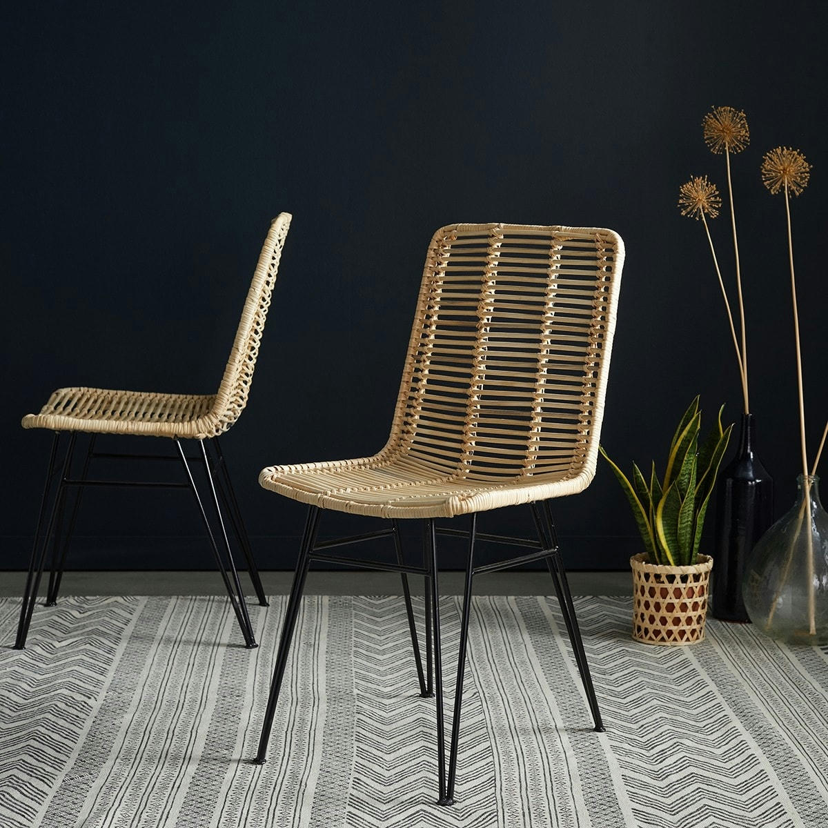 BOHEMA - 2 chaises en rotin et métal