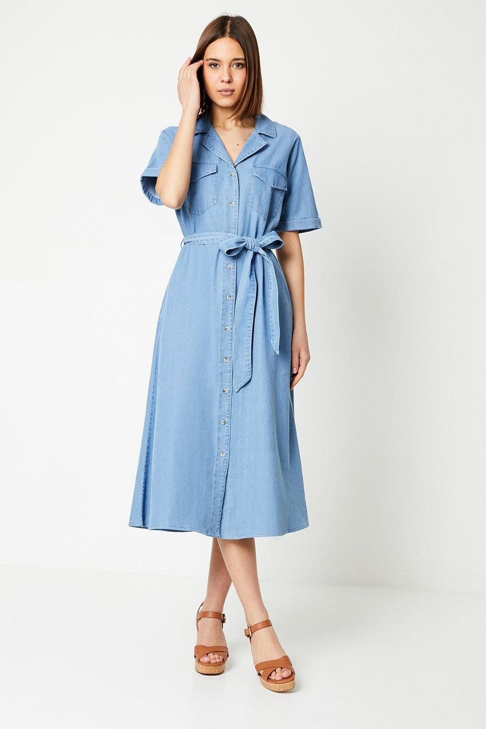 Dorothy Perkins Denim Belted Button Through Midi Dress