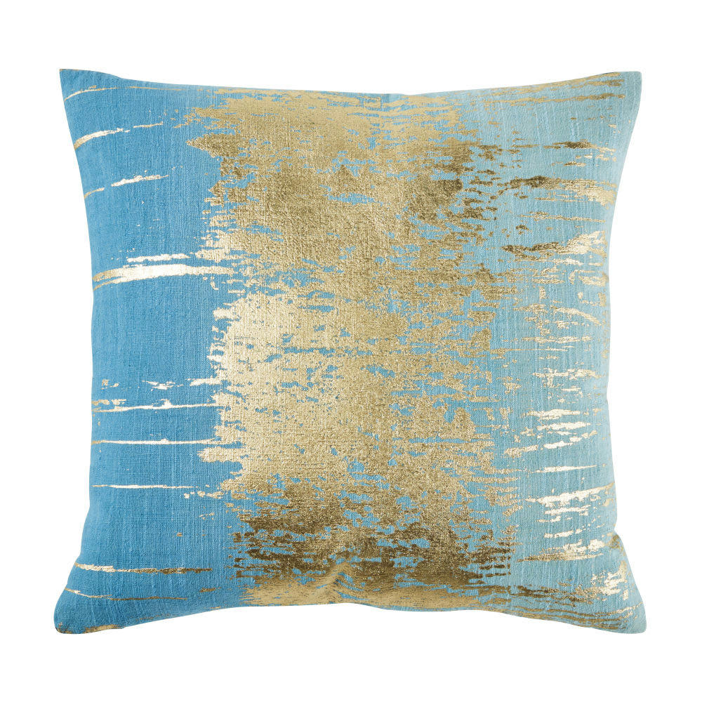 LONG BEACH - Coussin en coton bleu motif imprimé doré 45x45