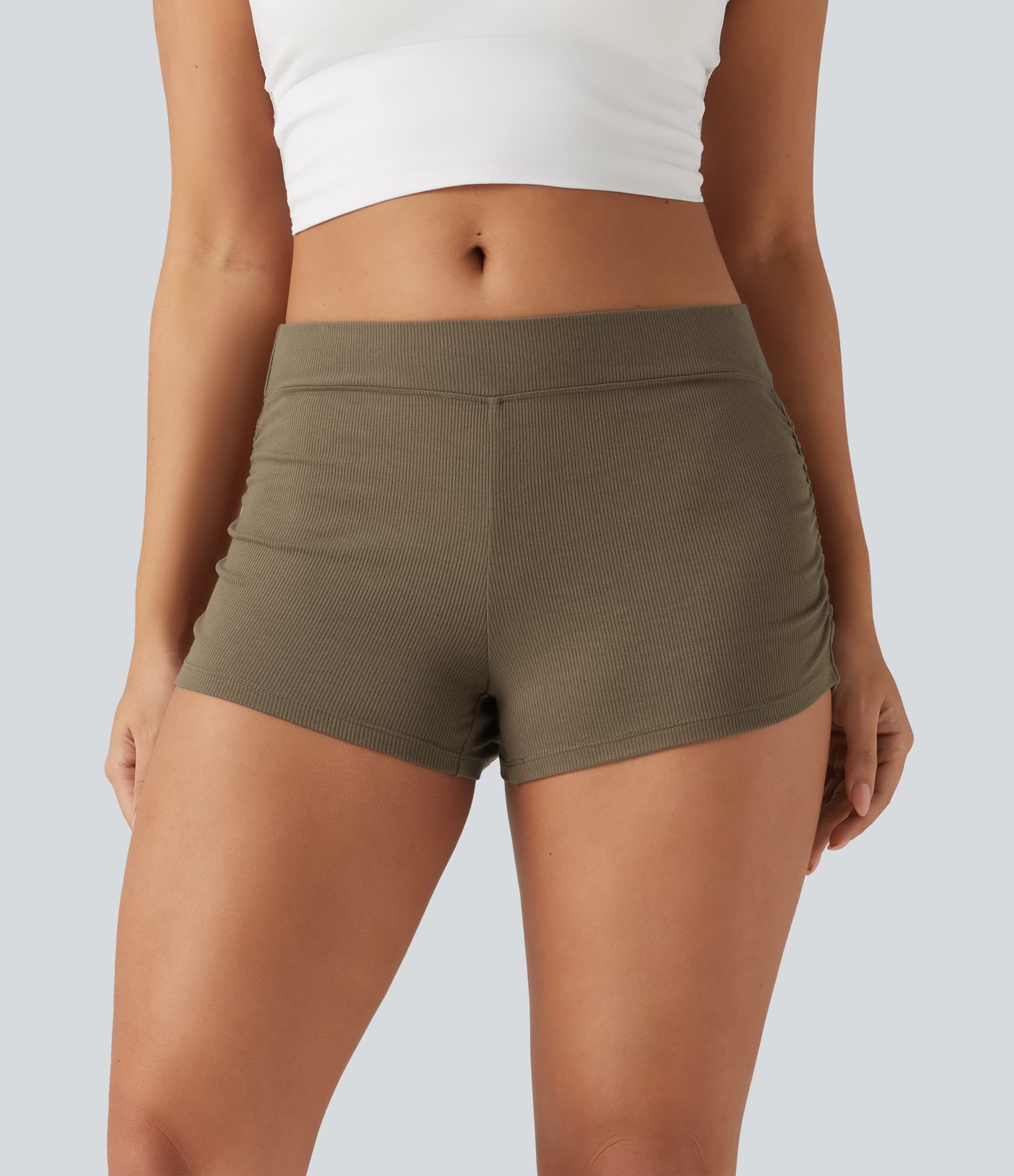 Short en maille côtelée 8 cm taille basse, avec fronces