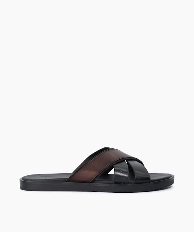 Iker Black - Cross Over Strap Leather Sandals