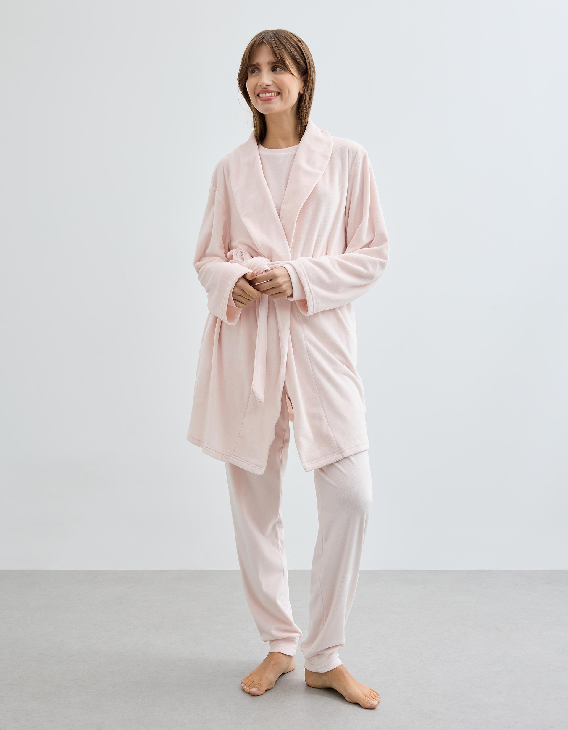 Robe em Veludo, Mulher, Rosa Claro
