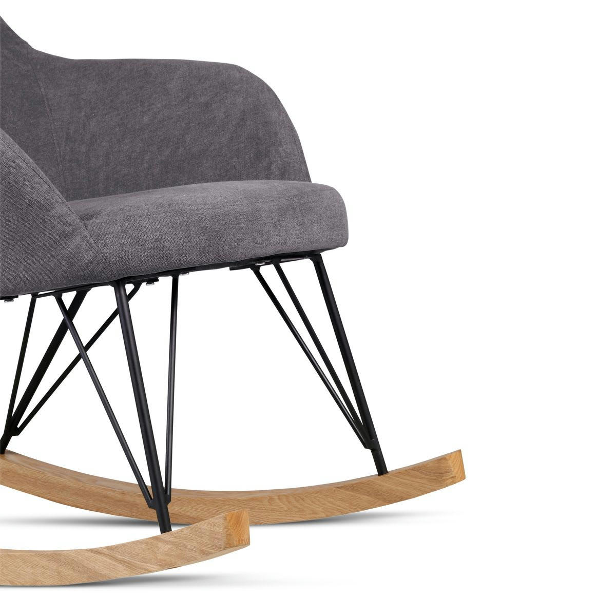 EVY - Rockingchair scandinave en tissu gris clair et bois