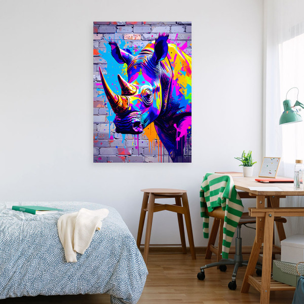 Obraz nowoczesny, Kolorowy Nosorożec Zwierzęta Abstrakcja 20x30