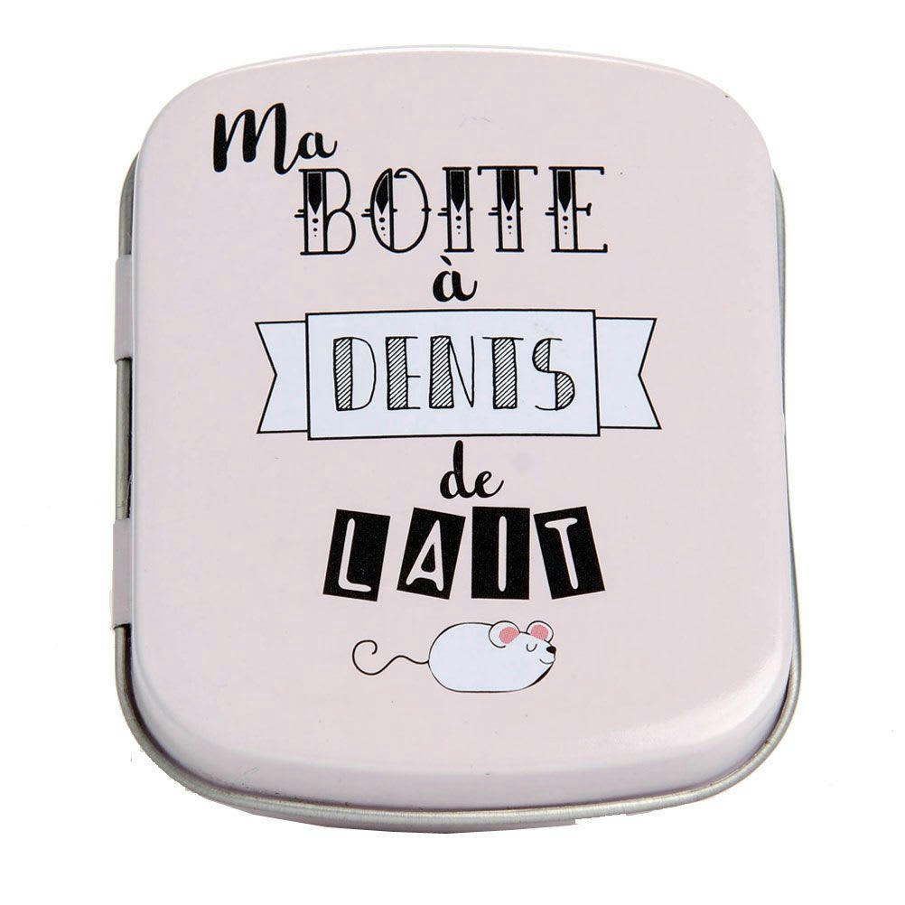 SOURIS - Boîte à dents de lait rose en métal