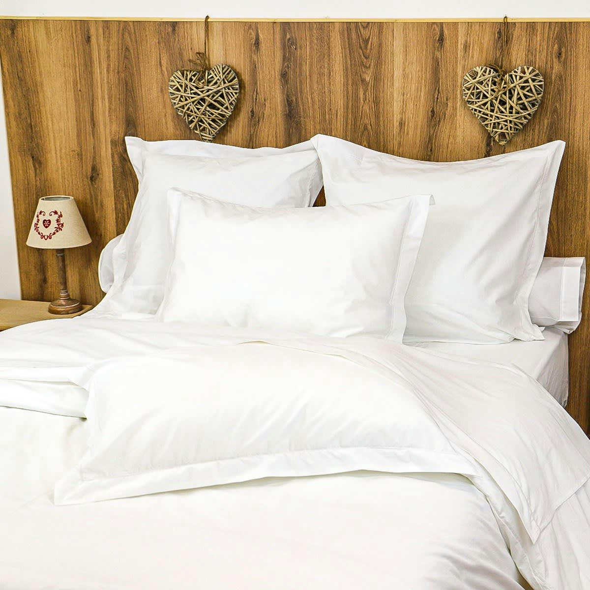 PARURE DRAP ET TAIE DESIREE - Parure drap plat et taies en percale de coton blanc 180x290 cm