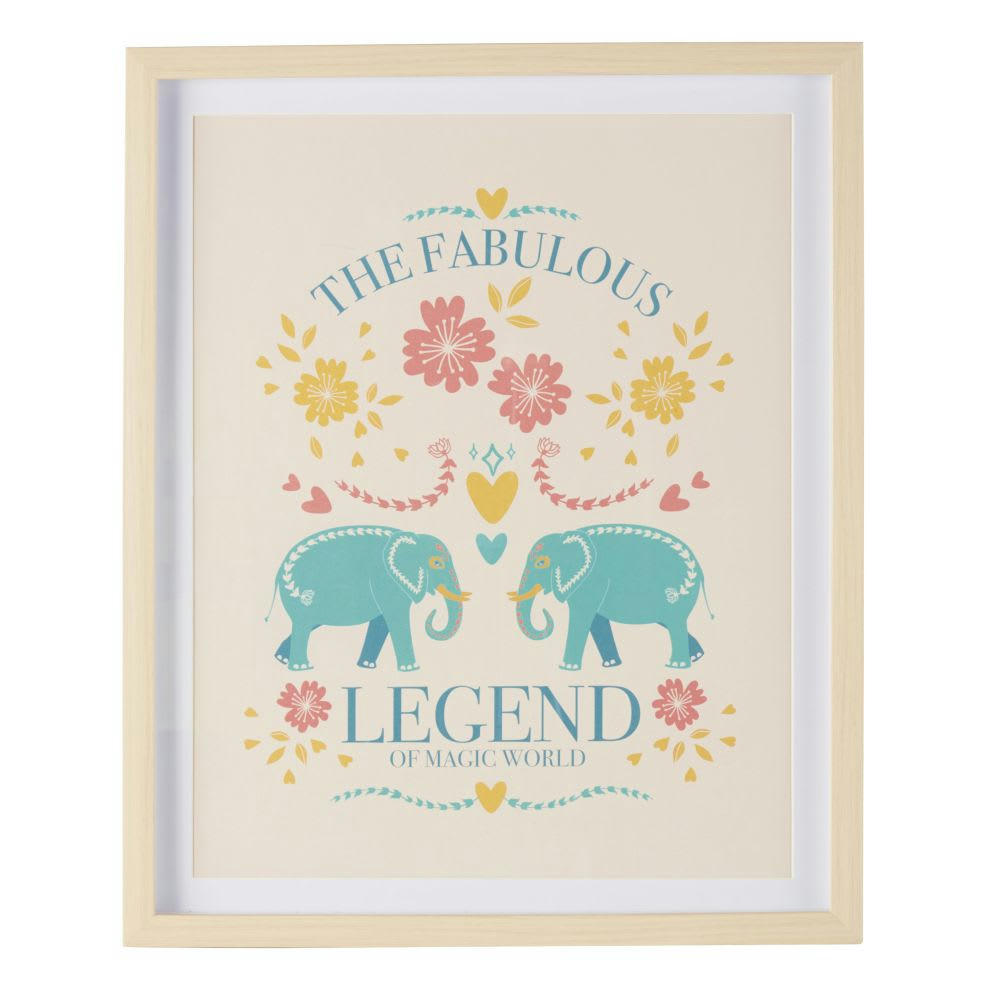 FABULOUS - Tableau imprimé éléphants et fleurs multicolores 43x53