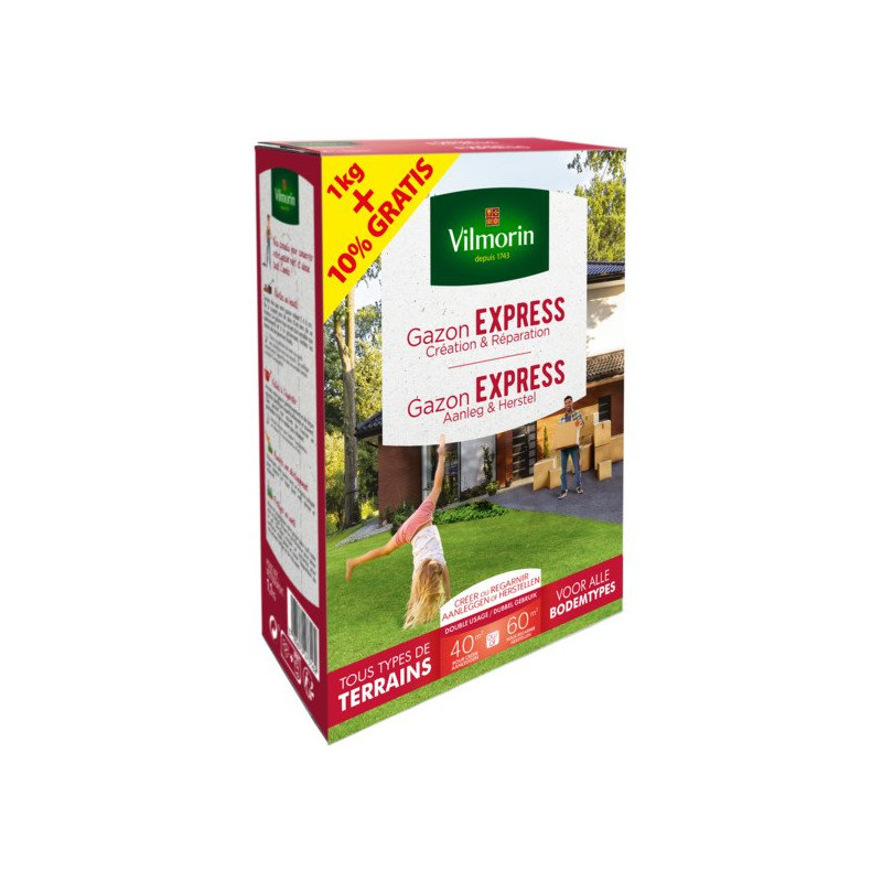 Semence pour gazon Express Création et Réparation 1 kg   10% gratuits VILMORIN