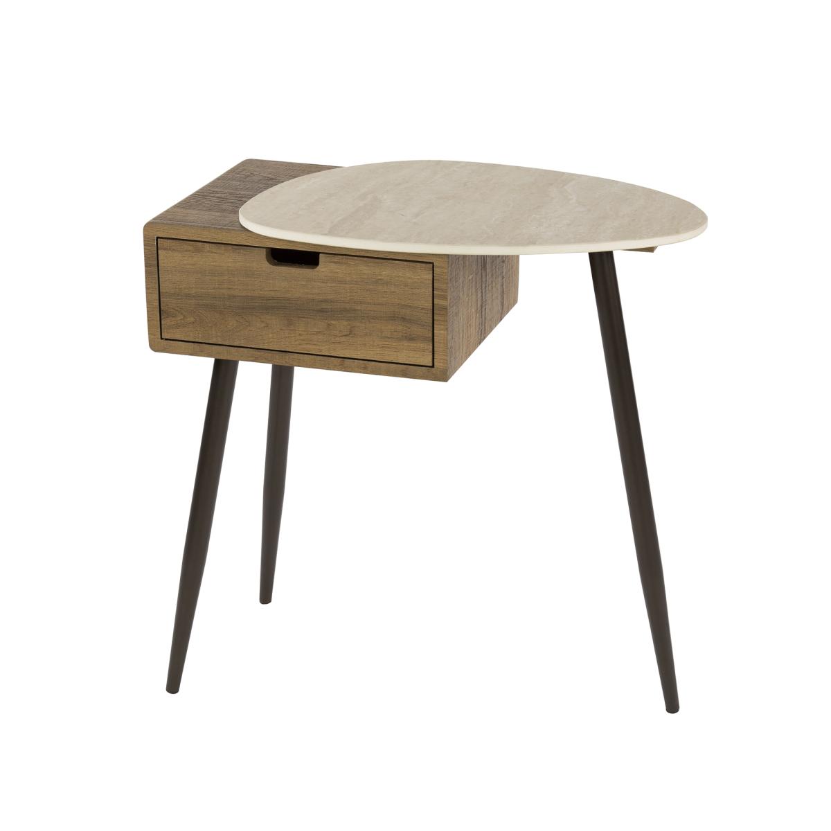 Fraaai - Bruno nachtkastje - travertin en eikenlook - rechts