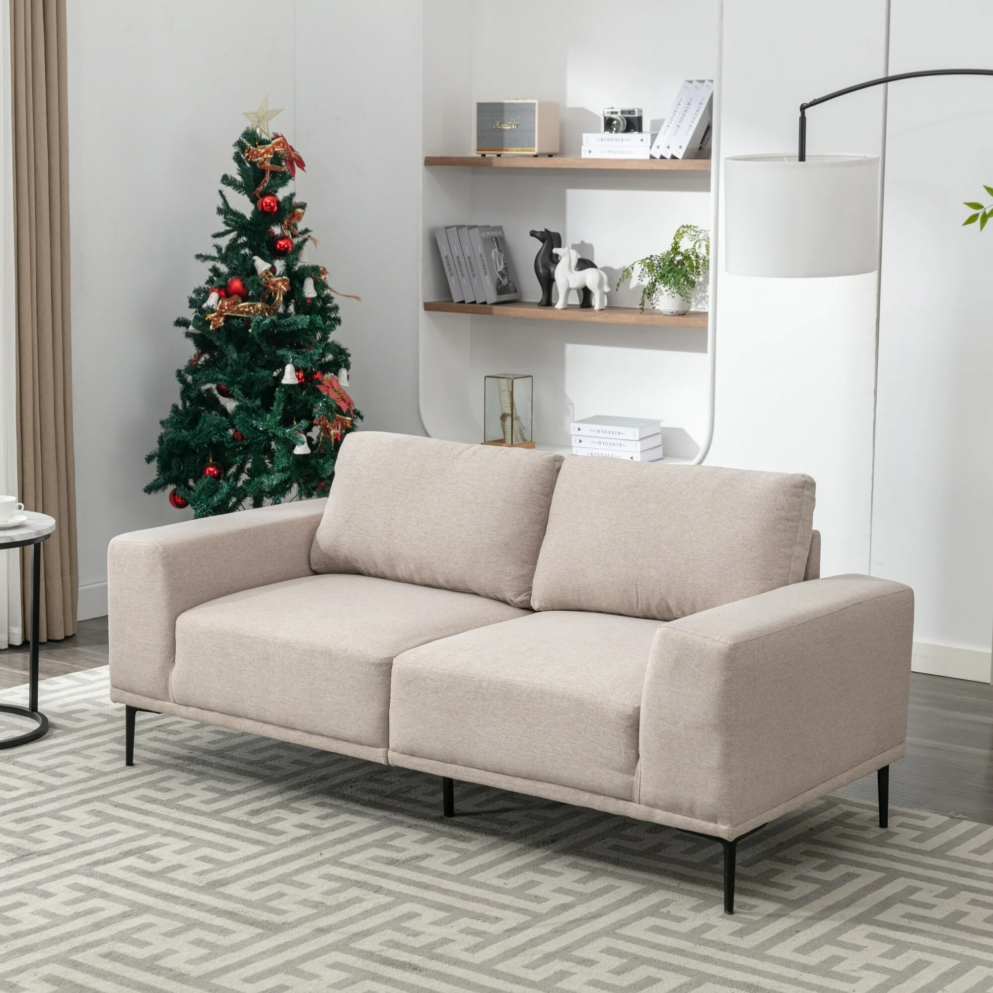 Beige 74.8'' Modern 2-Seater Fabric Sofa with Iron Legs and Comfortable Cushions for Living Room or Bedroom