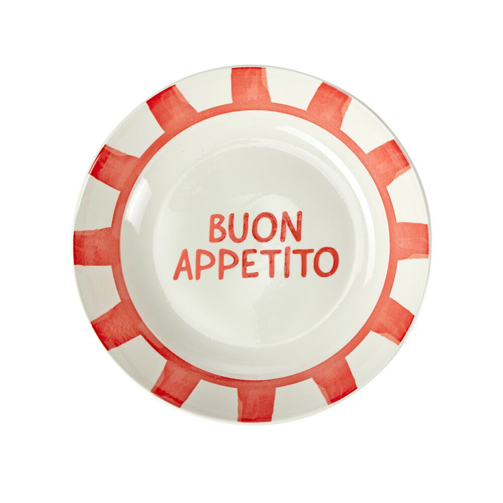 Assiette creuse porcelaine "Buon Appetito" blanche et rouge Ø20cm