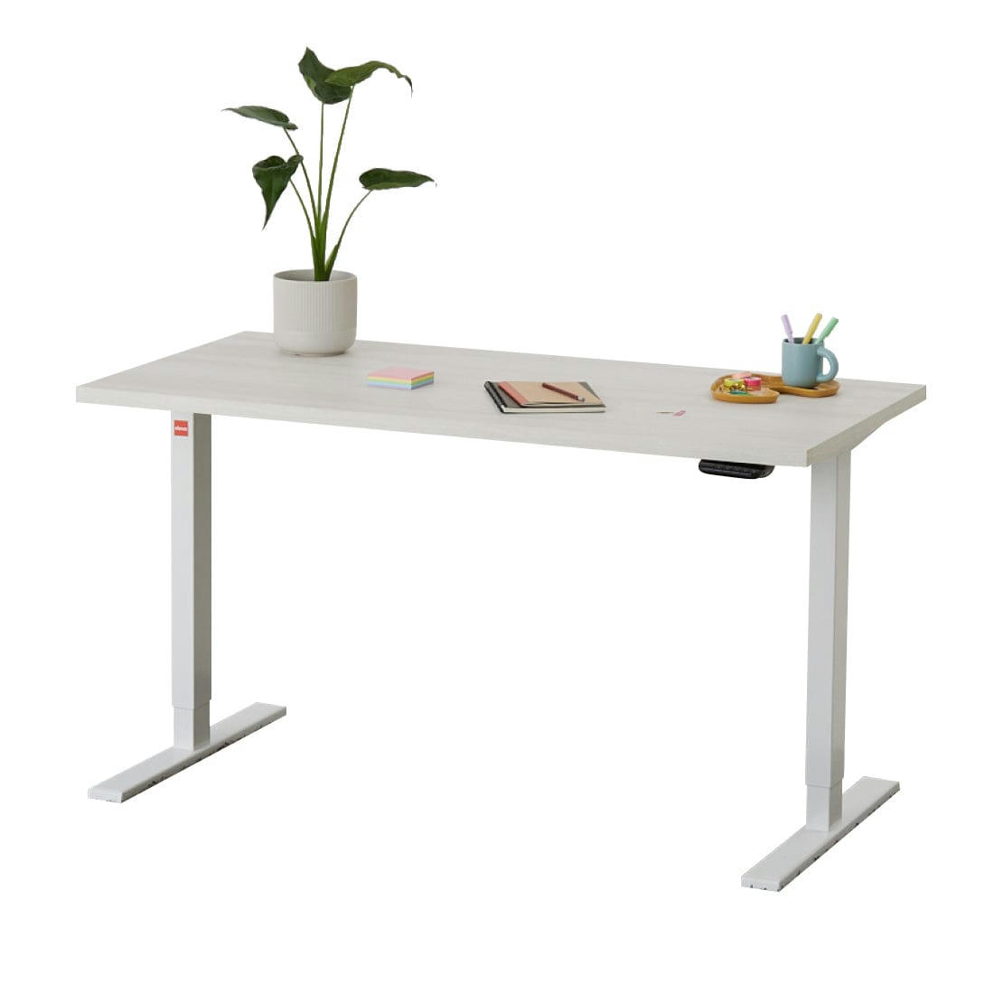 ELEVA ONE - Bureau assis-debout électrique effet bois blanc 140x70x3cm