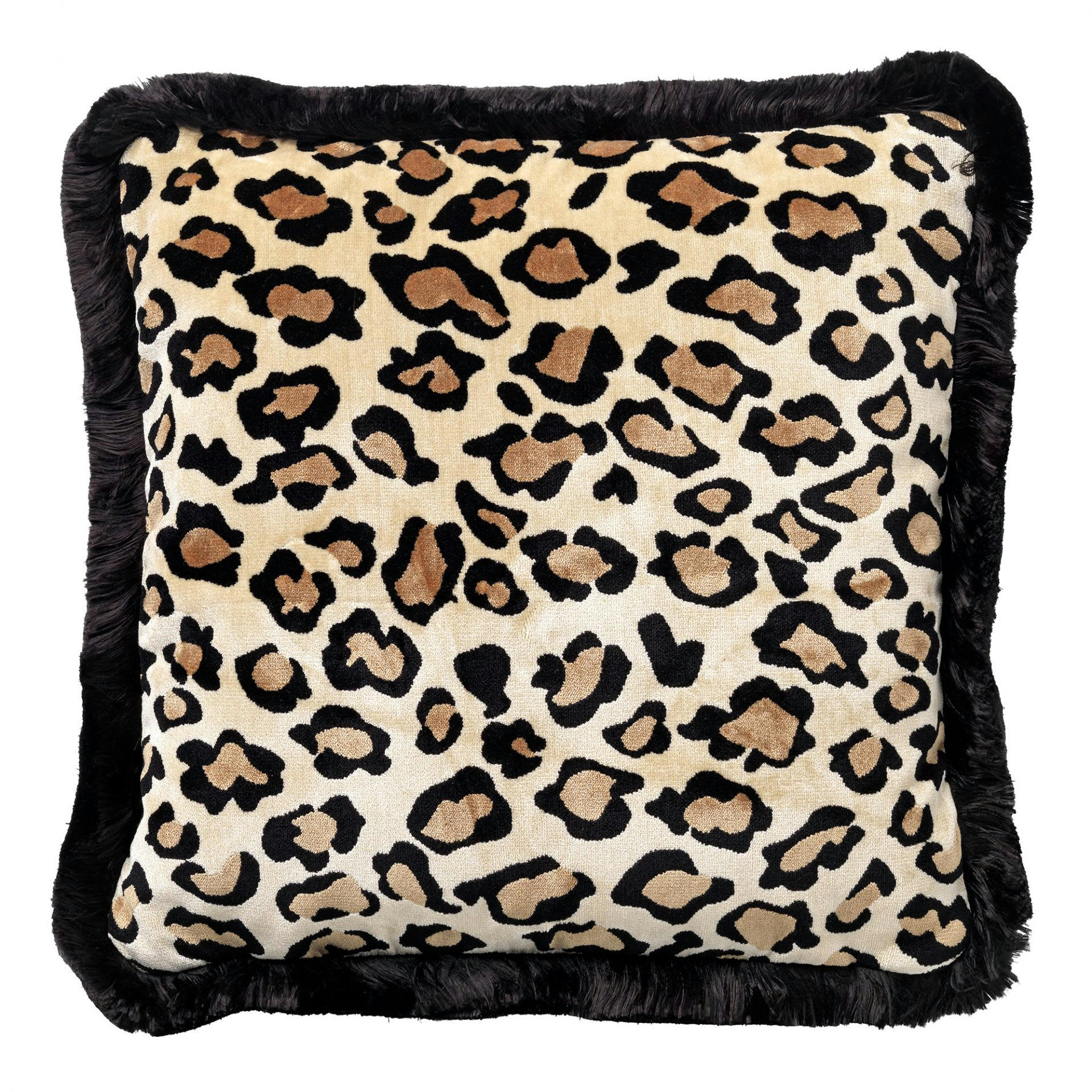 - Coussin beige en velours 45x45 cm avec imprimé animalier