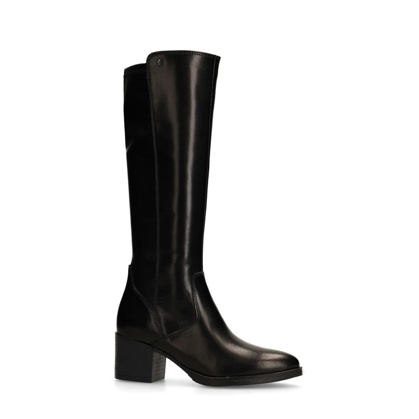 No Stress Zwarte leren hoge laarzen met hak