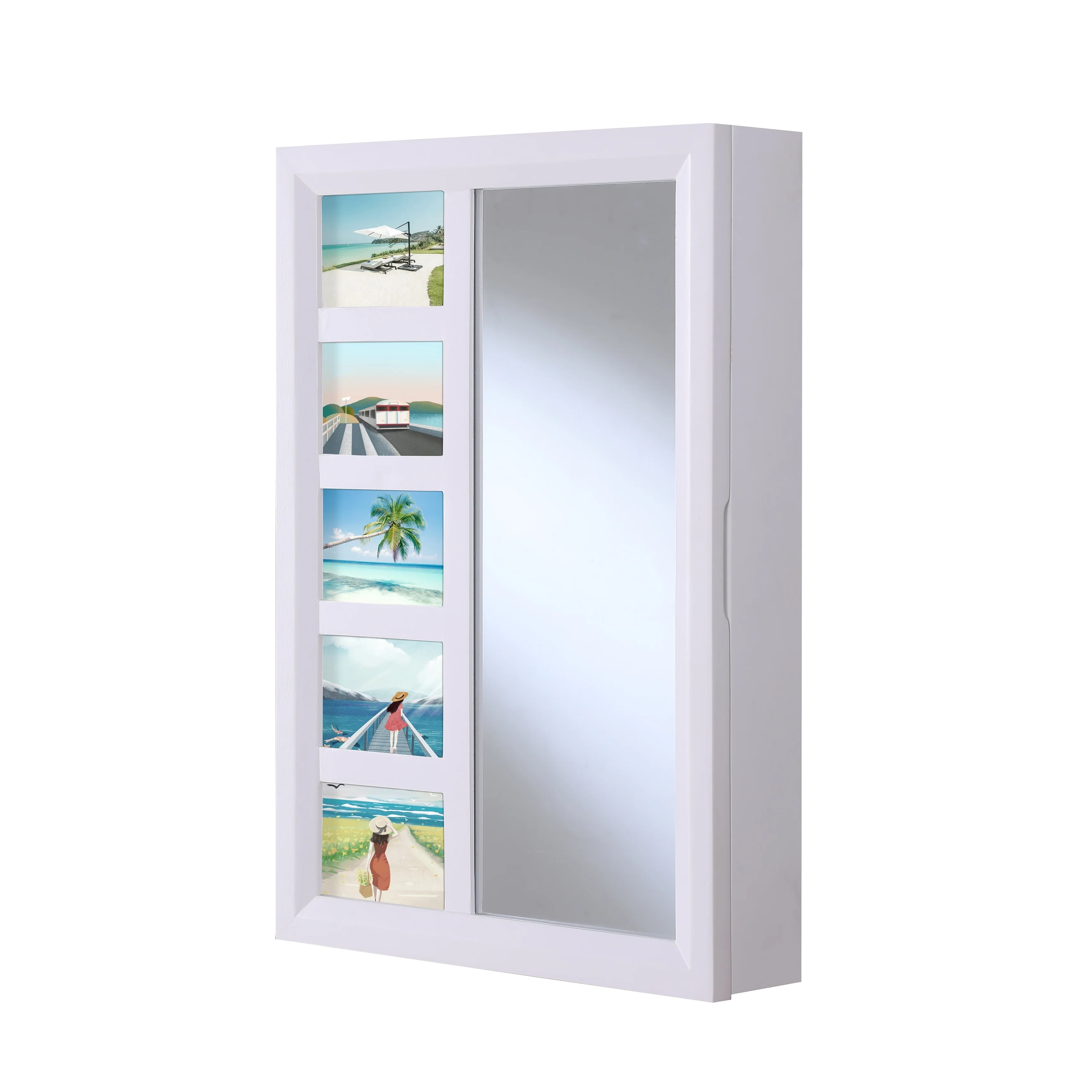 Proman Products Venice Wall Mount Jewelry Armoire, Jewelry Cabinet, Jewelry Storage with Photo Frame, Mirror, Drawers