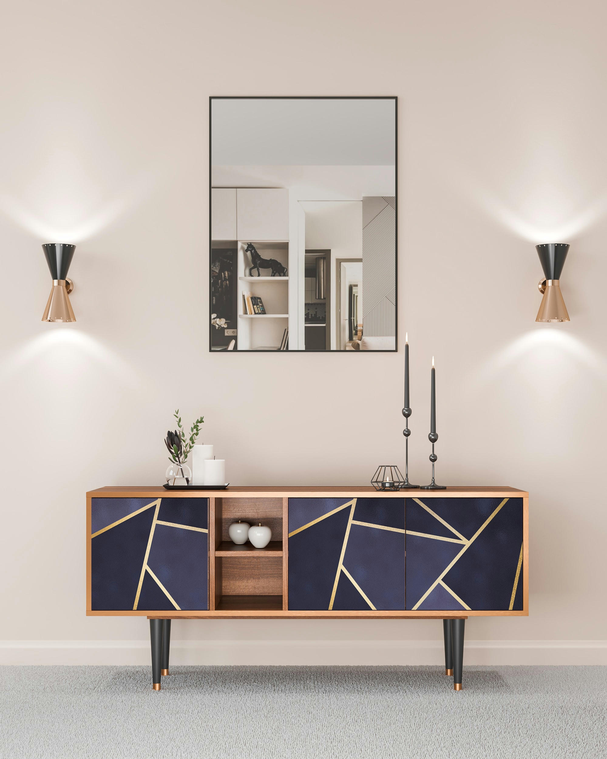 THE AMETHYST - Meuble TV  bleu 3 tiroirs L 150 cm