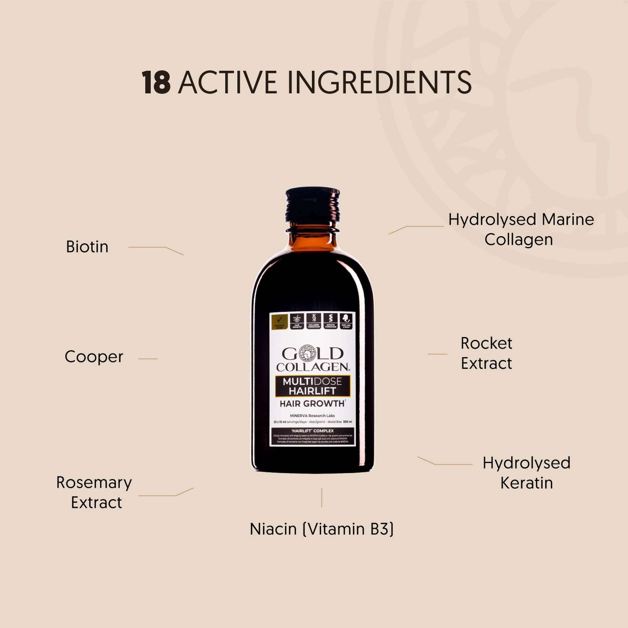 Gold Collagen Liquid Supplement Hair Growth Liquid Supplement 20 x 15ml