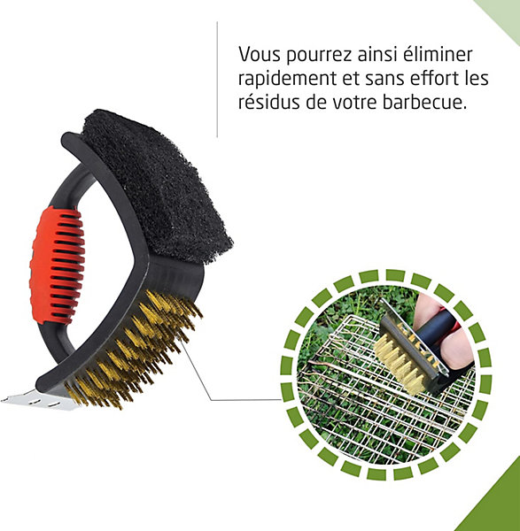 Brosse de nettoyage 3 en 1, grattoir et tampon à récurer pour barbecues au charbon de bois, au gaz ou électriques