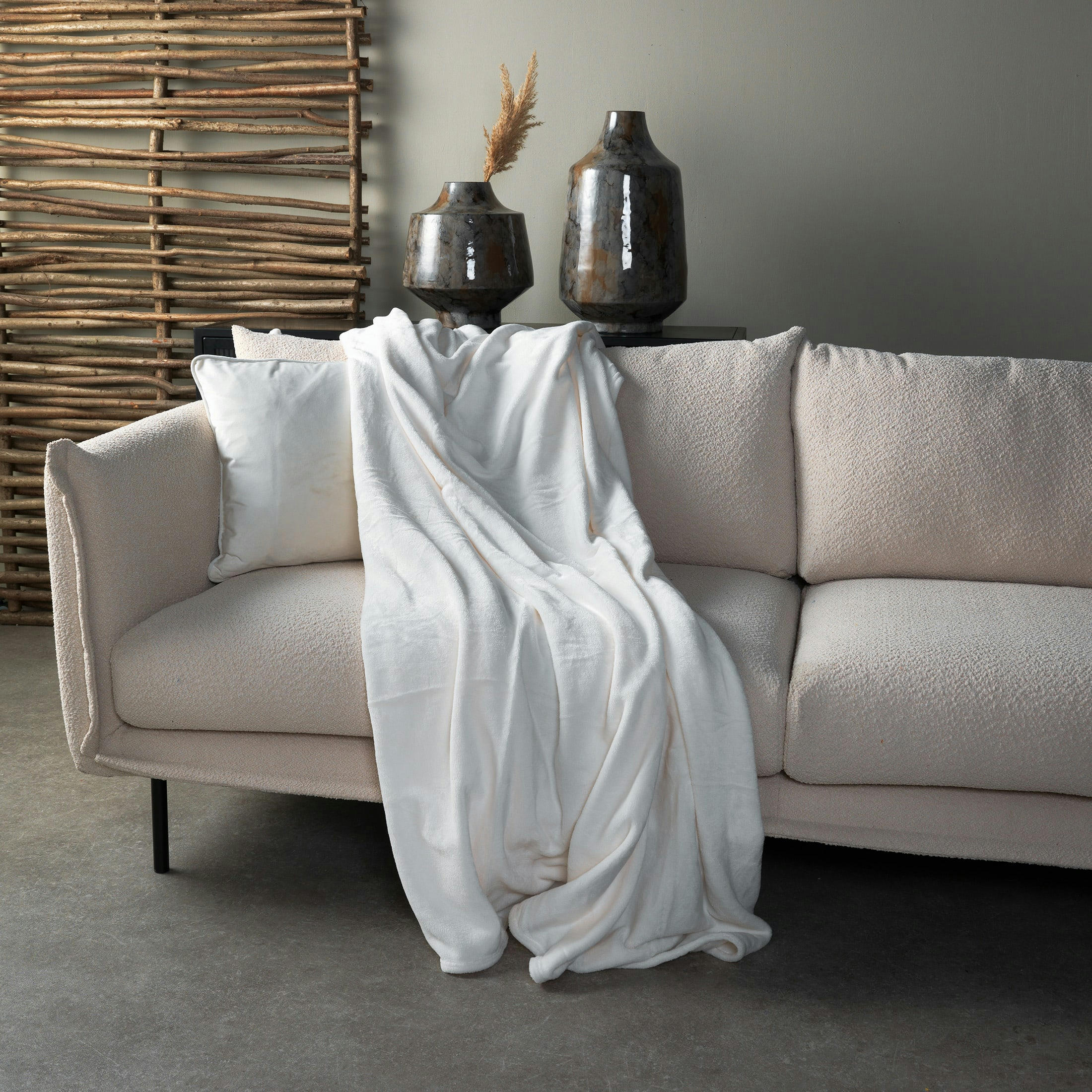 CHARLIE - Plaid blanc fleece 200x220 cm uni