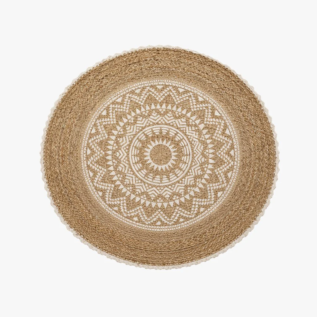 Tapete Redondo com desenho Étnico em Juta e Algodão OAXACA