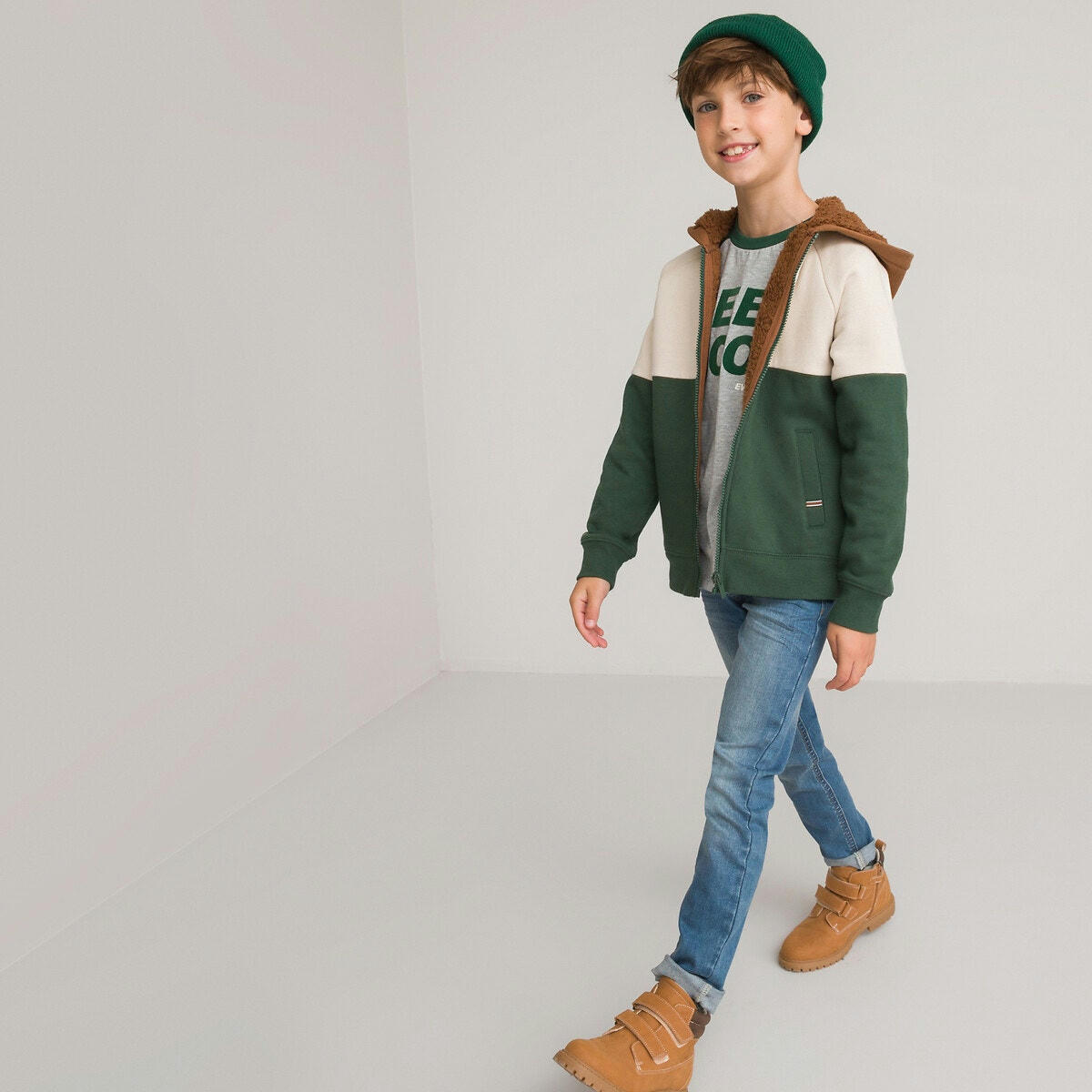 Sweat zippé à capuche, doublure maille peluche