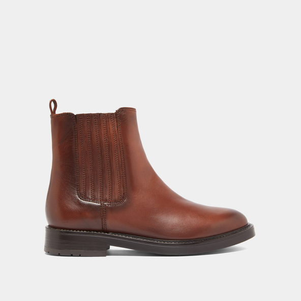Boots à froncesen cuir patiné cognac | CLEANDRE